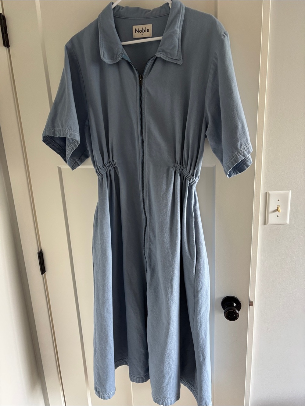 Light Blue Zip-Front Utility Dress - Picture 1 of 5